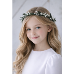 Wianek komunijny na głowę Delikatna Delikatność Stabilizowany eukaliptus, gipsówka i glixia